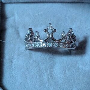 Elegant Silver Crown Ring with Crystals